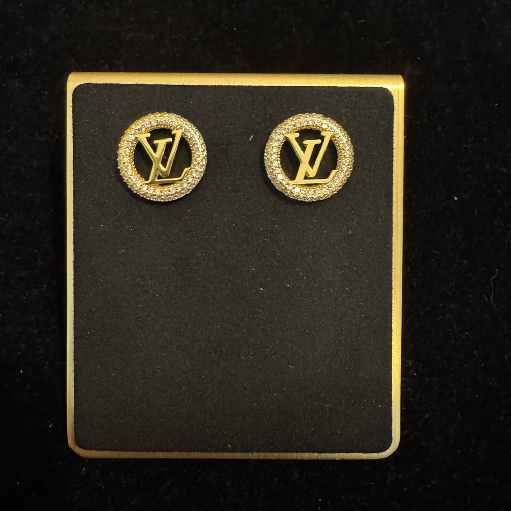 Louis Vuitton LV Circular Crystal Gold and Silver Stud Earrings